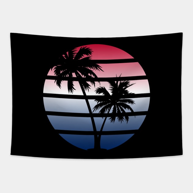 Retrowave Red White Blue Sunset Tapestry by Brobocop