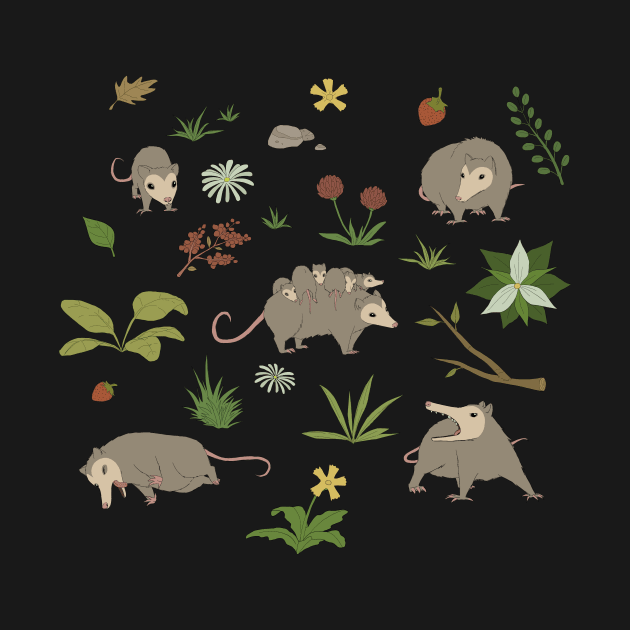 Possums in a Berry Field Pattern by PaperRain