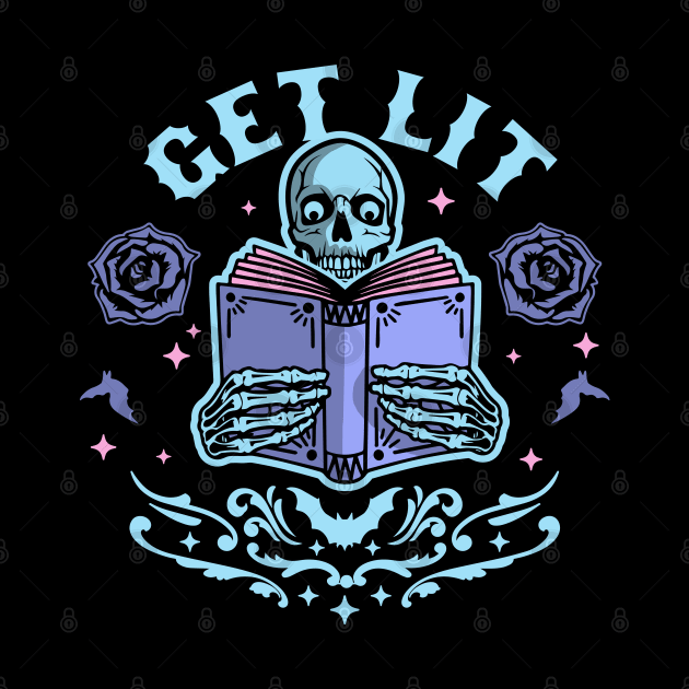 Get Lit Literature Skeleton Reading Book Library Book Lover by OrangeMonkeyArt