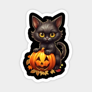 Cat on the pumpkin Magnet