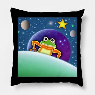 Hippy frog in space with stars Pillow