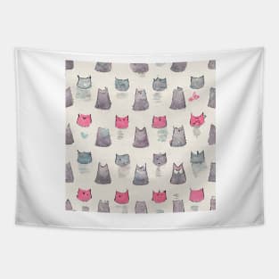 Stylized Pink and Grey Cats Tapestry