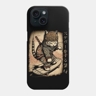 Skateboard Samurai Cat Tattoo, Kawaii Ninja Cat Phone Case