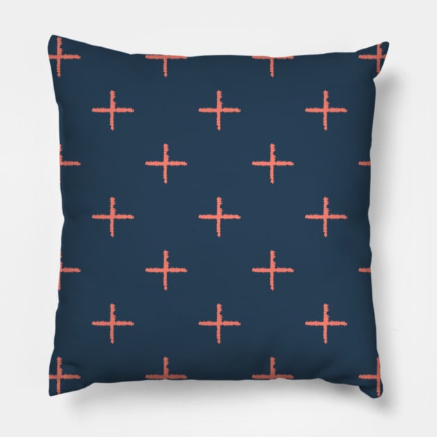 Tie dye plus sign pattern on navy background Pillow by Ieva Li ART