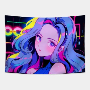 Gorgeous Retro Disco Cyber Anime Girl Tapestry