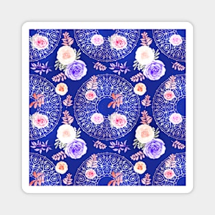 Winter Mandalas and Roses Icy Chilly Blue Magnet