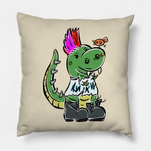 Punk Rocker Rock Tyrannosaurus Dinosaur Dino Cartoon Cute Character Pillow