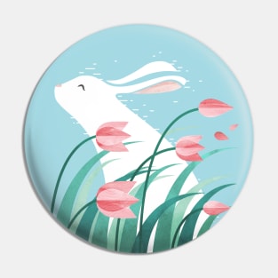 Rabbit, Resting with Pink Tulips Pin