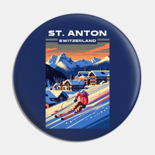 A Vintage Travel Art of St Anton - Switzerland Pin