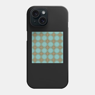 Turquoise and Gold gemmed Kaleidoscope pattern 1 Phone Case