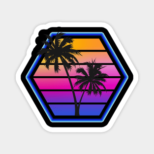 Synthwave Retro Hex Sunset Silhouette Design Magnet