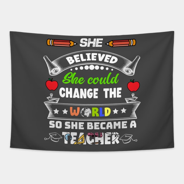 Teacher design shirt Tapestry by Printashopus