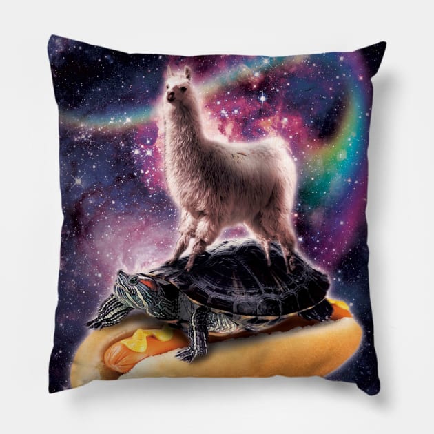 Llama Riding Giant Turtle on Hot Dog Pillow by Random Galaxy