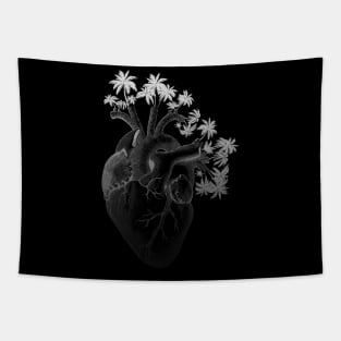 Silver Colored Anatomically Correct Human Heart - Palm Trees Tapestry