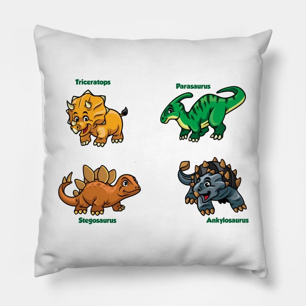 Cute Prehistoric Dinosaurs Pillow by PosterpartyCo