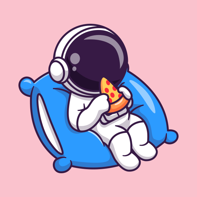 Cute Astronaut Eating Pizza On Pillow Cartoon by Catalyst Labs