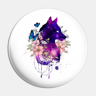 Galaxy Floral Wolf Pin