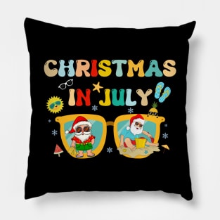 Christmas In July Santa Sunglasses Summer Beach Funny Xmas Pillow