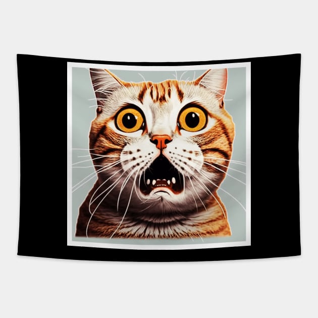 Funny Scared Cat Face, Cat Lover, Scaredy cat Tapestry by dukito