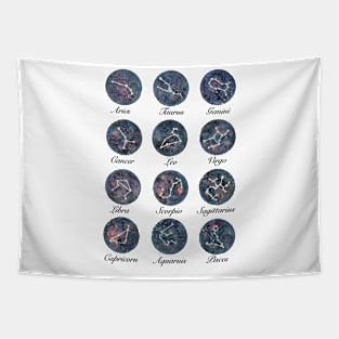 Watercolor Night Sky with Zodiac Constellation Tapestry