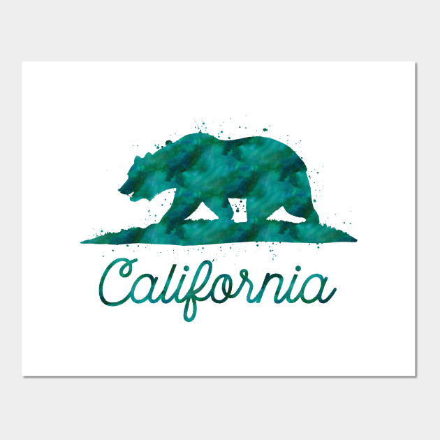 Green Watercolor California State Flag Bear