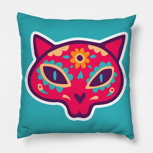 Day of the Dead Sugar Skull Cat Pillow by SLAG_Creative