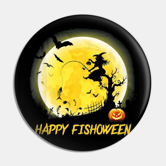 Happy fishoween Halloween Fisherman Witch fishing Fish Pin by schaefersialice