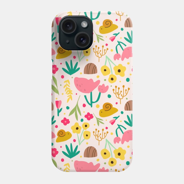 Snails and flowers in baby pink Phone Case by Think Beyond Color