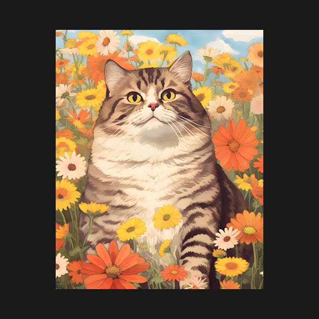 Feline Garden Delight: Cats Amongst a Bouquet of Blooms - Sheppy by KittyStampedeCo