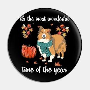 Sheltie Dog Autumn Fall Most Wonderful Time Maple Gift Pin