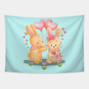 Romantic Bunny Couple Tapestry