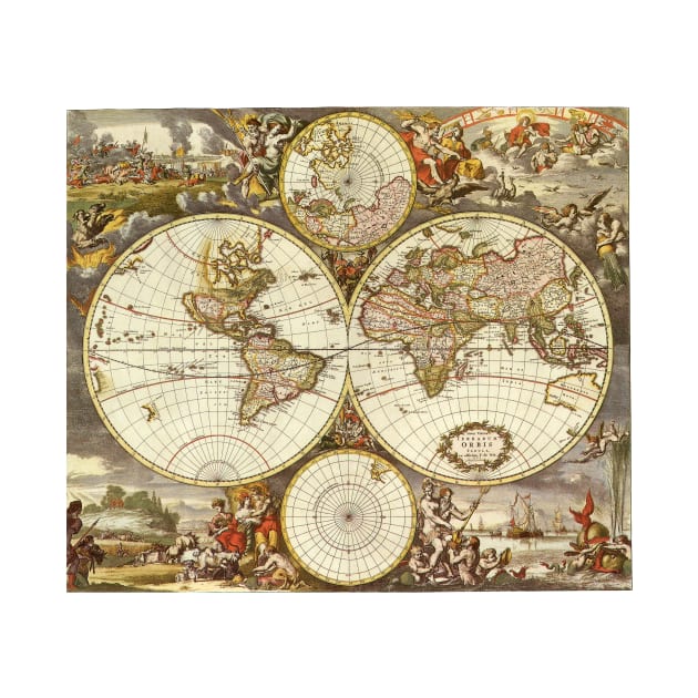 Antique Old World Map by Frederick de Wit, c. 1680 by MasterpieceCafe