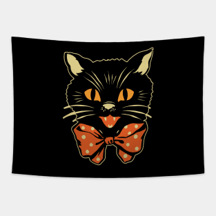 Vintage Halloween Black with Bowtie Spooky Retro Folk Art Tapestry