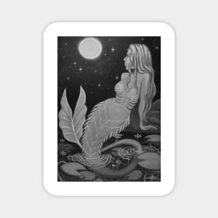 Black and White Moon mermaid Magnet