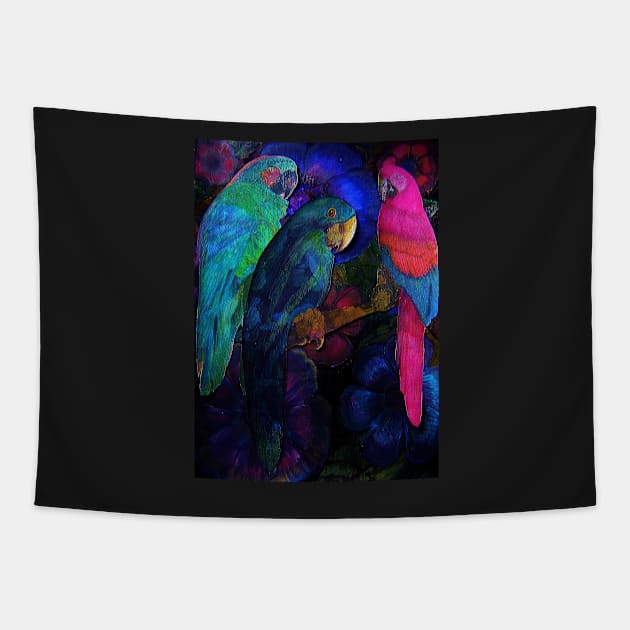 BRIGHT TROPICAL DECO POSTER ART PRINT TRIO MACAW PARROT EXOTIC DESIGN Tapestry by jacquline8689