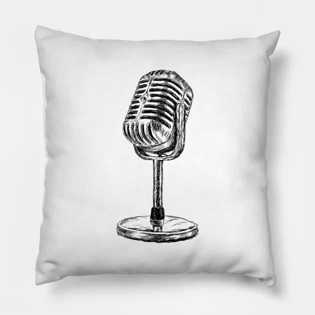 Vintage Microphone Image Pillow by rachelsfinelines