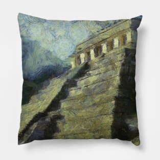 Starry Night in The Ancient Mayan Temple, Temple of the Inscriptions Pillow