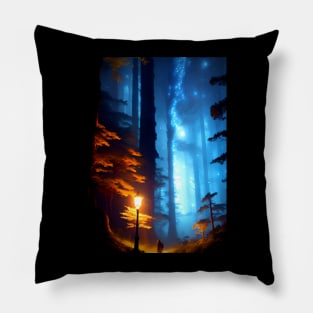 The Night Light In Dark Forest. Pillow