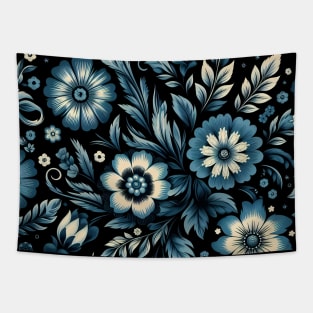 Blue Floral Illustration Tapestry