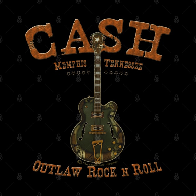 Cash outlaw rocknroll guitar by Shirtmatic street authentic rebel wear