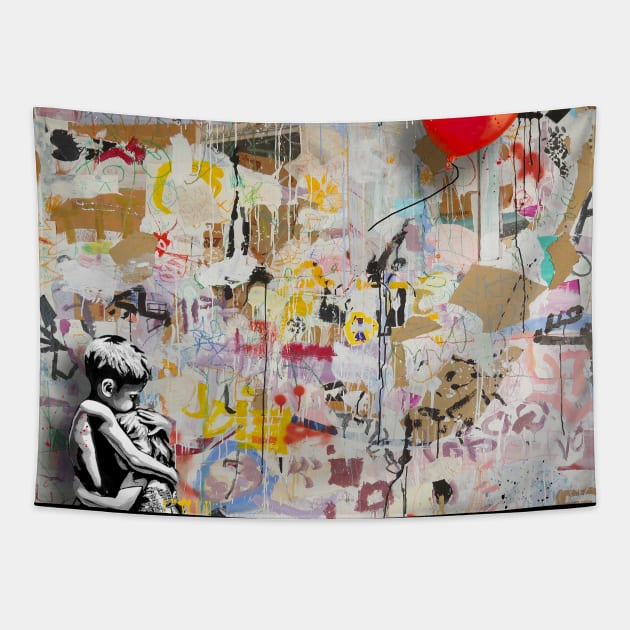 Banksy inspired pop art Tapestry by christian@heltsort.com