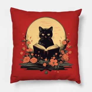 Floral Black Cat And Book Catshirt Pillow