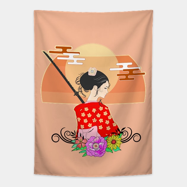 Samurai Girl Onna Musha Tapestry by urrin DESIGN