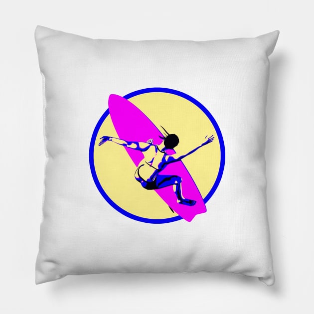 Surfer Girl Pink Surfboard Pillow by AKdesign