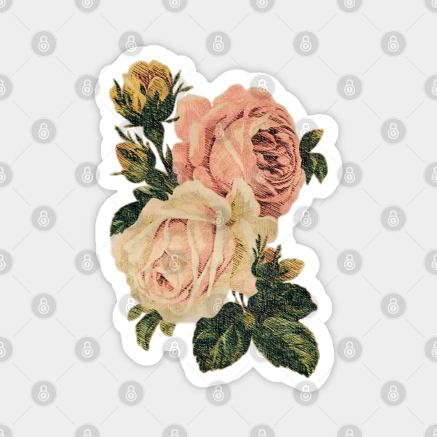 Vintage Roses Floral Flowers Cottagecore Magnet by uncommontee