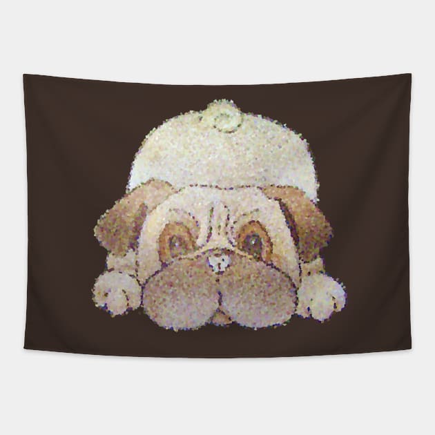 dog drawing play bowing cute pug Tapestry by pollywolly