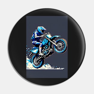 Dirt bike sweet wheelie - pixel art style blue and tan Pin