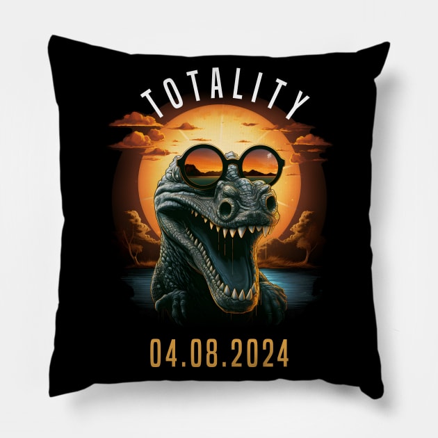 Totality 04.08.24 Crocodile Sunglasses Solar Eclipse 2024 Pillow by Ai Wanderer