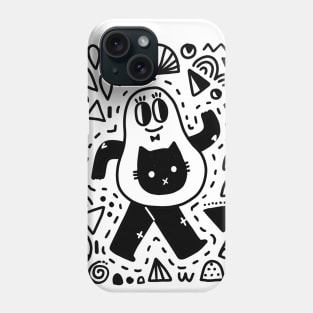 Funny adorable avocado and cat doodles Phone Case