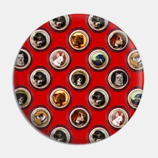 VICTORIAN ENAMELS Miniature Dog Portraits Pattern in Red Pin